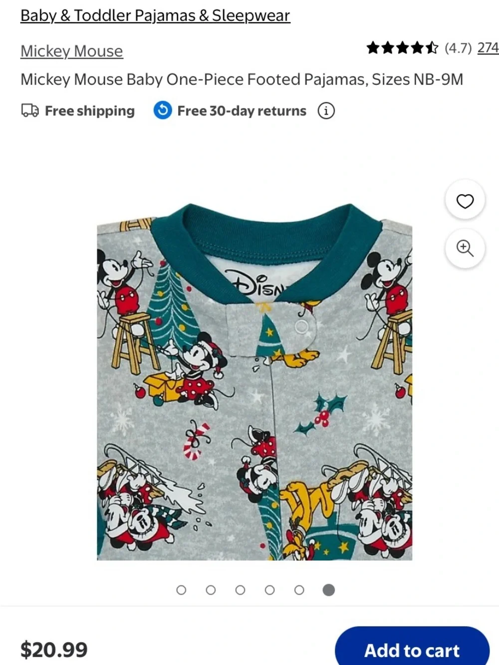 Disney Holiday 3-6 months baby footed pajamas